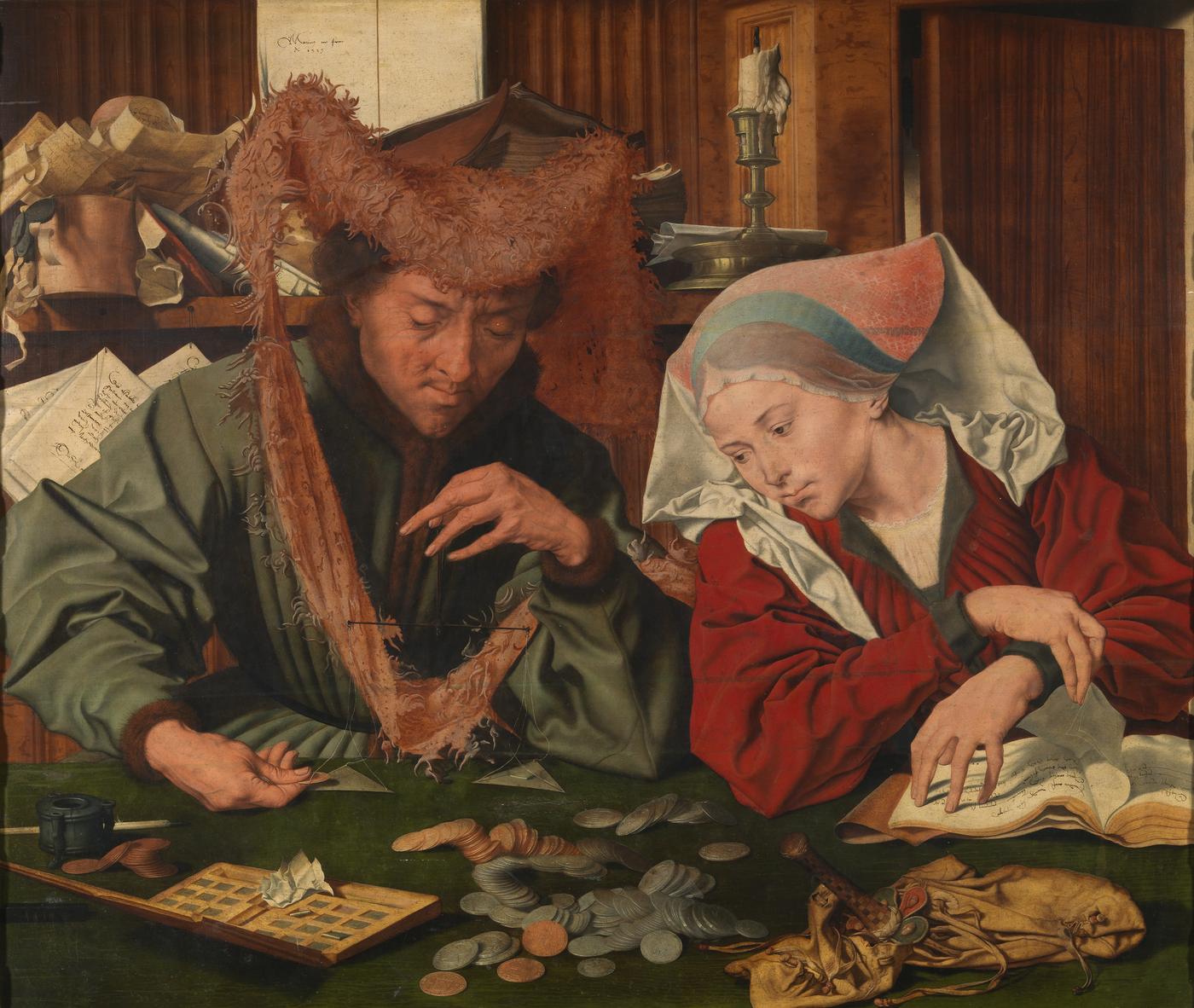 Marinus van Reymerswaele, A Moneychanger and His Wife, counting coins