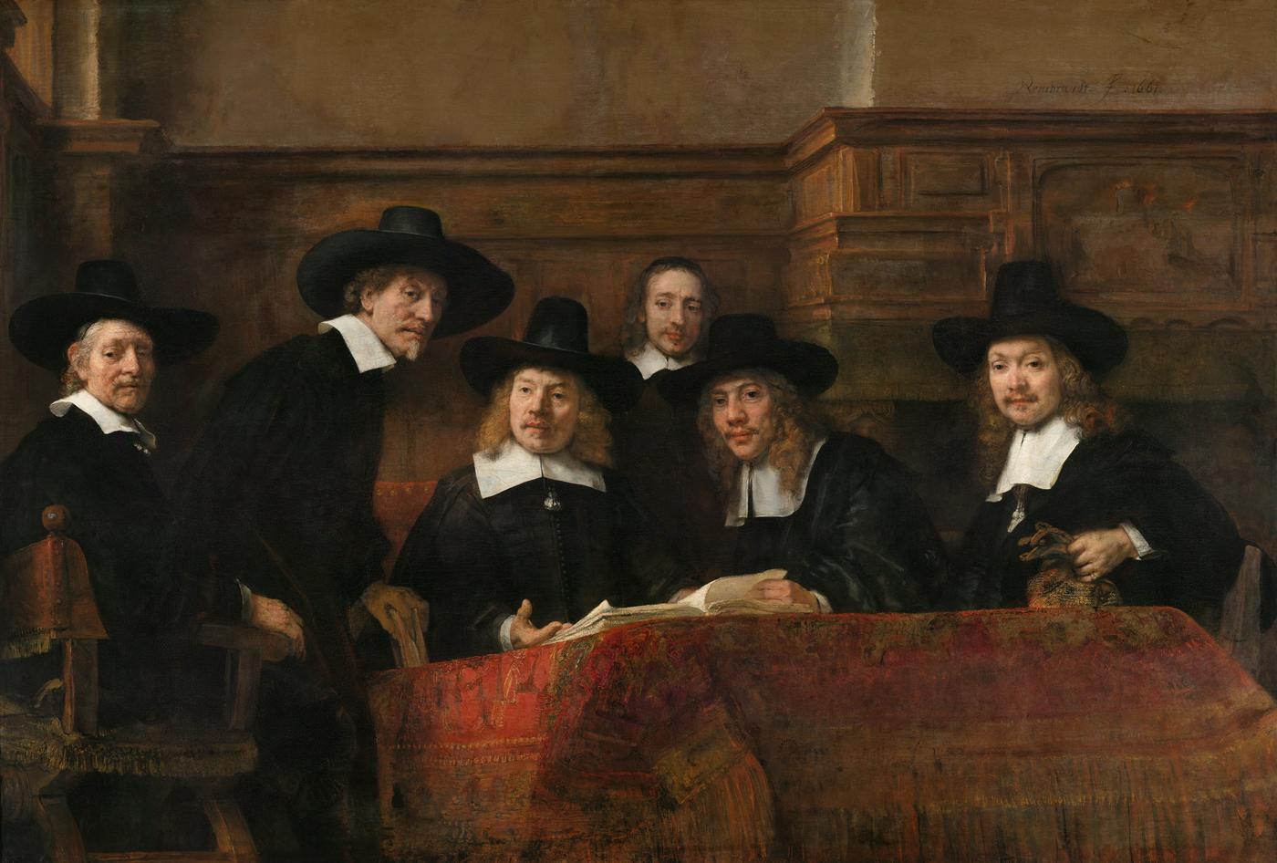 Rembrandt, The Syndics of the Drapers' Guild, merchants reviewing a ledger